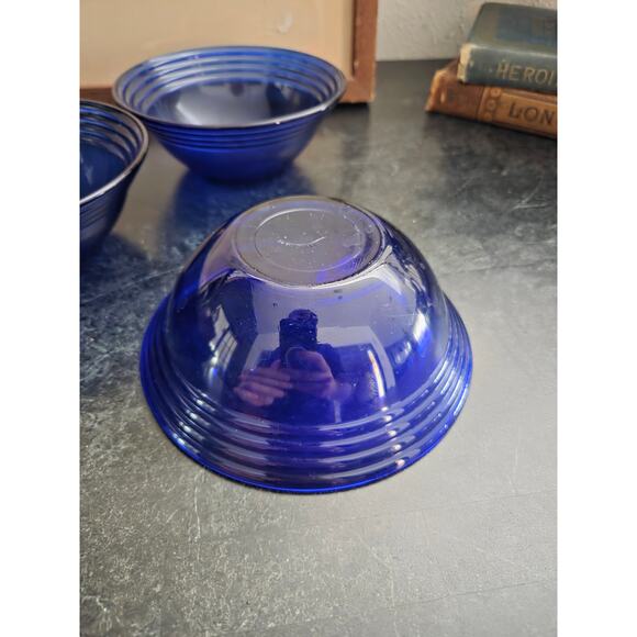 Bormioli Rocco Forum Saphir Cobalt Blue Ribbed Glass Bowls Set of 5 – 5.5" - Picture 5 of 7